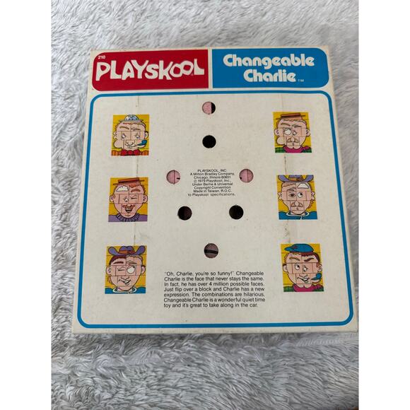 Vintage 1970s Playskool Changeable Charlie Wooden Block Faces Puzzle Toy Kit - Picture 5 of 5